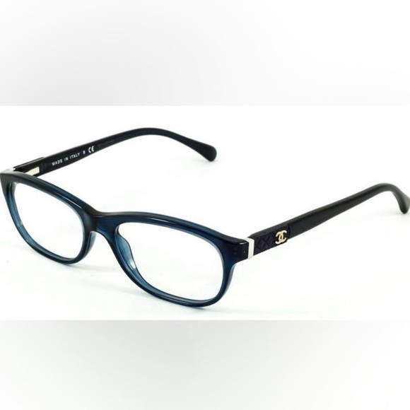 Chanel Navy Blue Gold Logo 3236-Q c.1390 53mm Frames Glasses Italy Leather - Picture 1 of 10